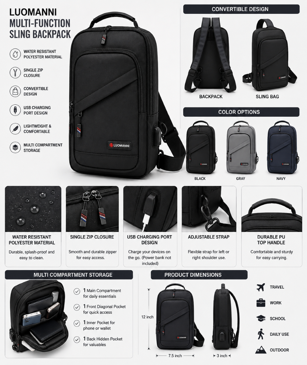 LUOMANNI Multi-Function Sling Backpack