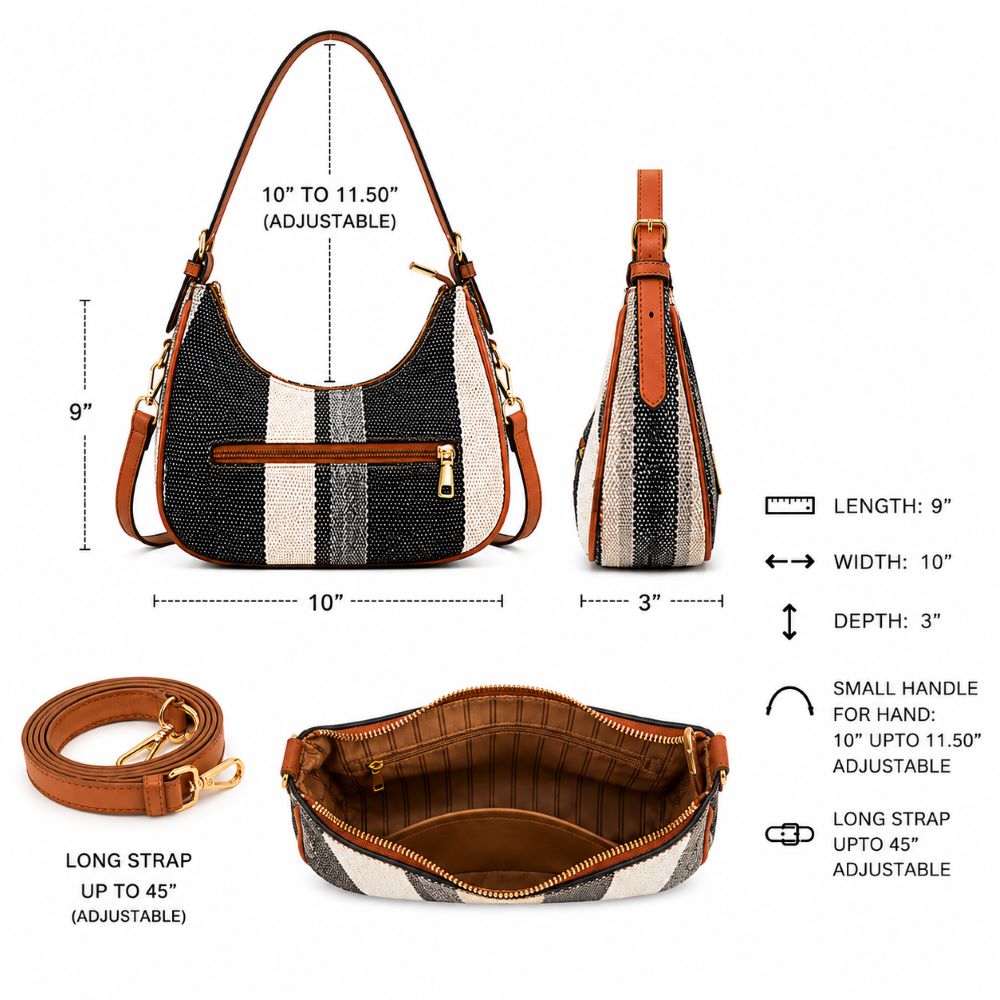 Striped Woven Shoulder & Crossbody Bag with Adjustable Strap