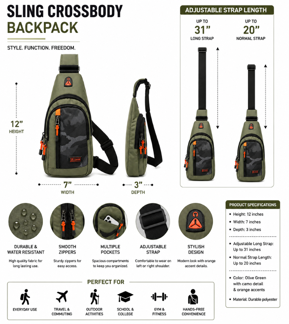 Olive Green Sling Crossbody Backpack