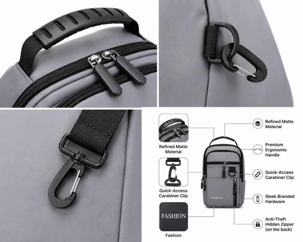 Compact Multi-Zip Crossbody Sling Bag