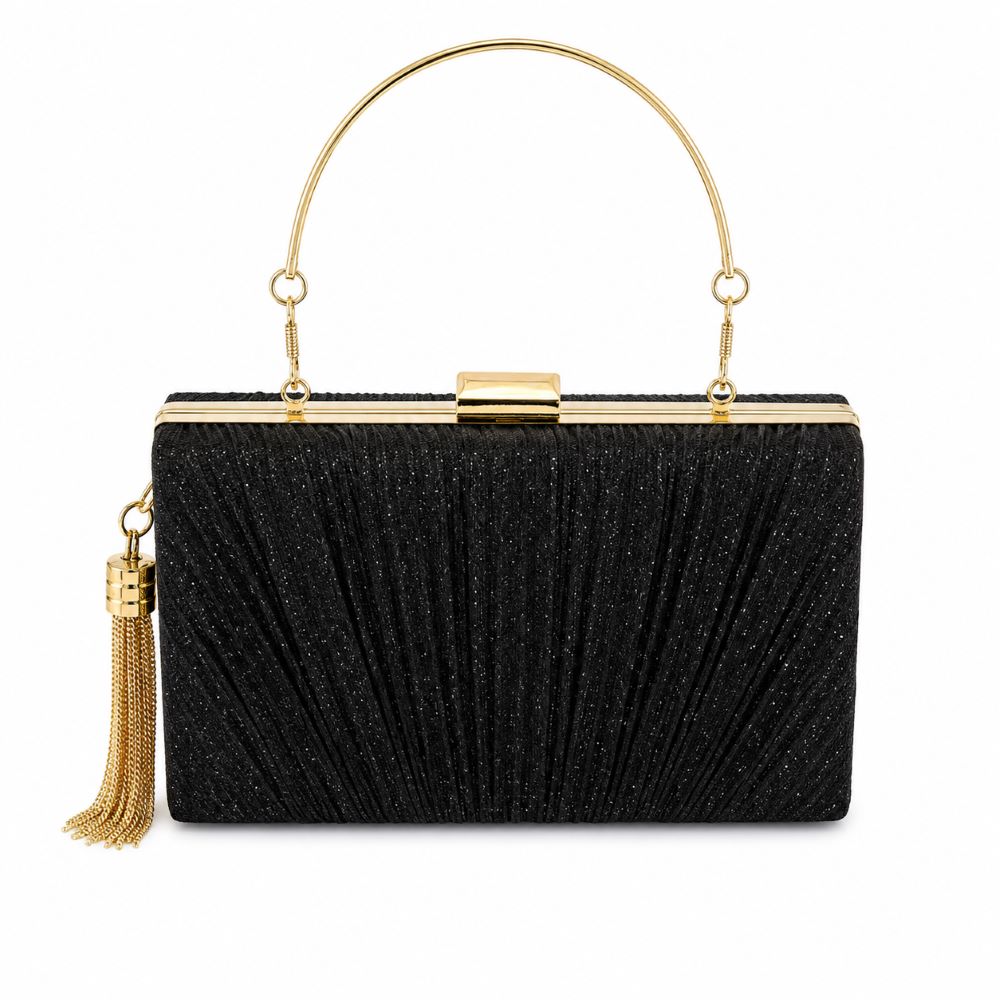EB009 Black Glitter Clutch - Front View
