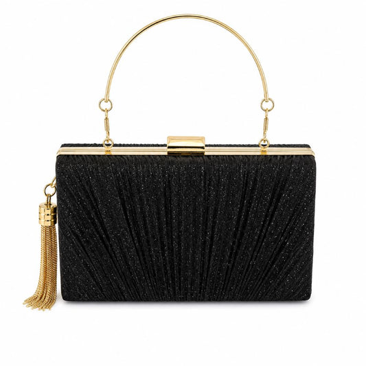 EB009 Black Glitter Box Clutch - With Handle