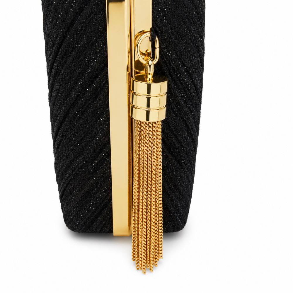 EB009 Black Glitter Clutch - With Handle and Chain