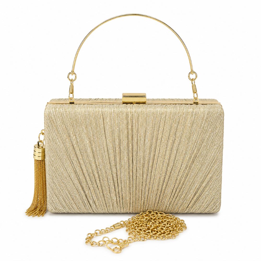 EB009 Light Gold Glitter Clutch - With Handle and Chain