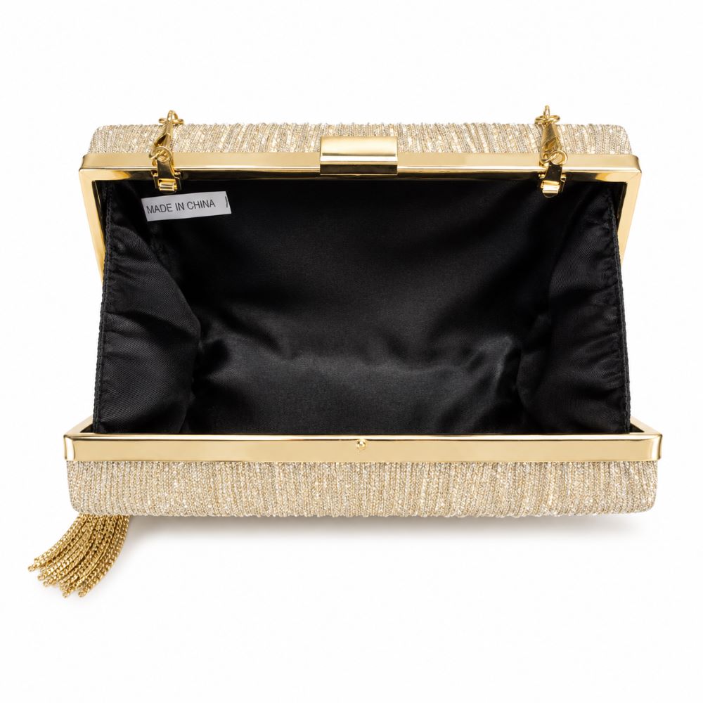 EB009 Light Gold Glitter Clutch - Interior View