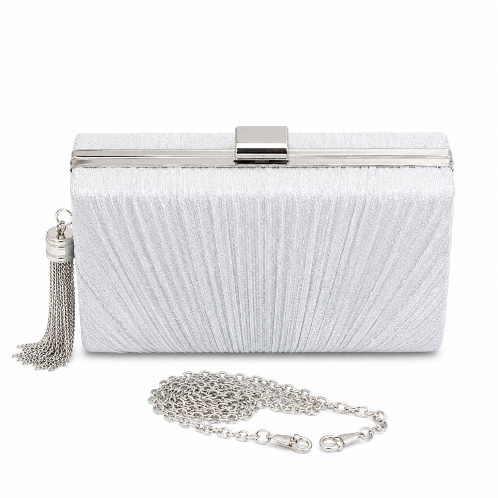 EB009 Silver Glitter Box Clutch - Front Angle