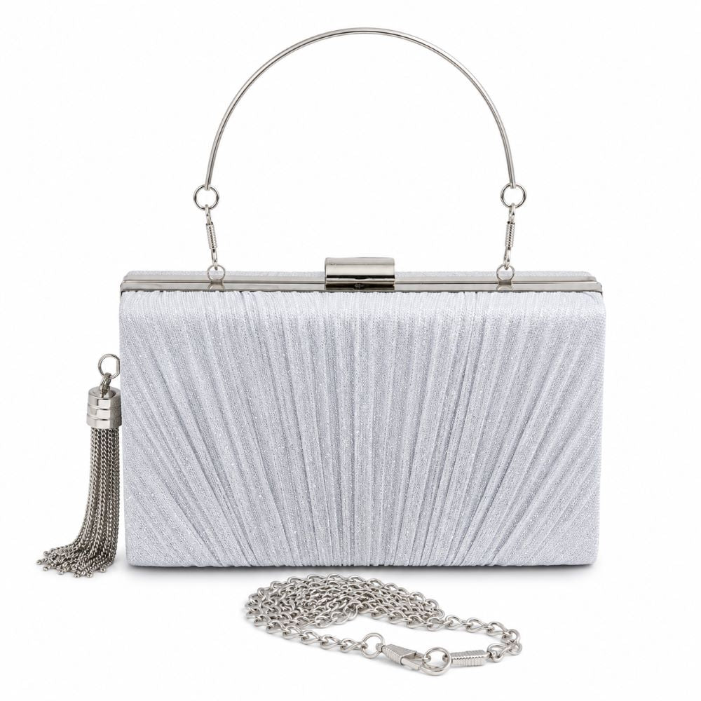 EB009 Silver Glitter Box Clutch - With Handle & Chain