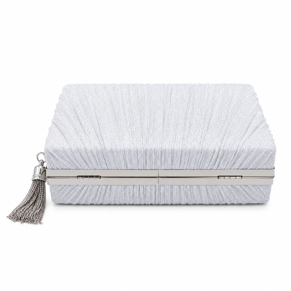 EB009 Silver Glitter Box Clutch - Top View
