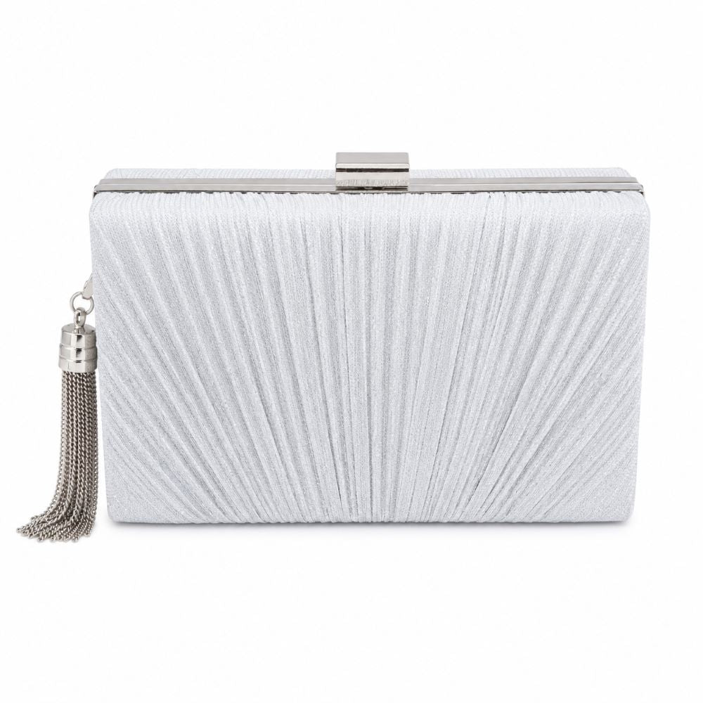 EB009 Silver Glitter Box Clutch - Front View