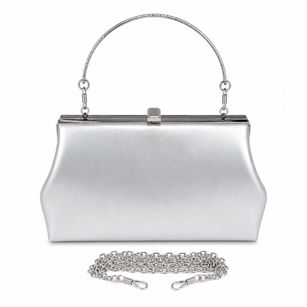 EB010 Silver Soft Metallic Clutch - With Handle & Chain