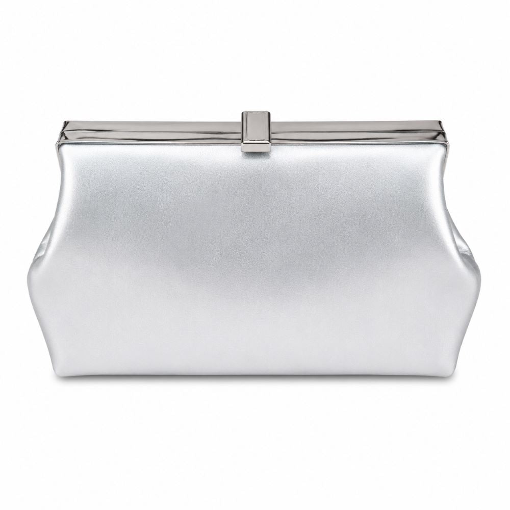 EB010 Silver Soft Metallic Clutch - Front View