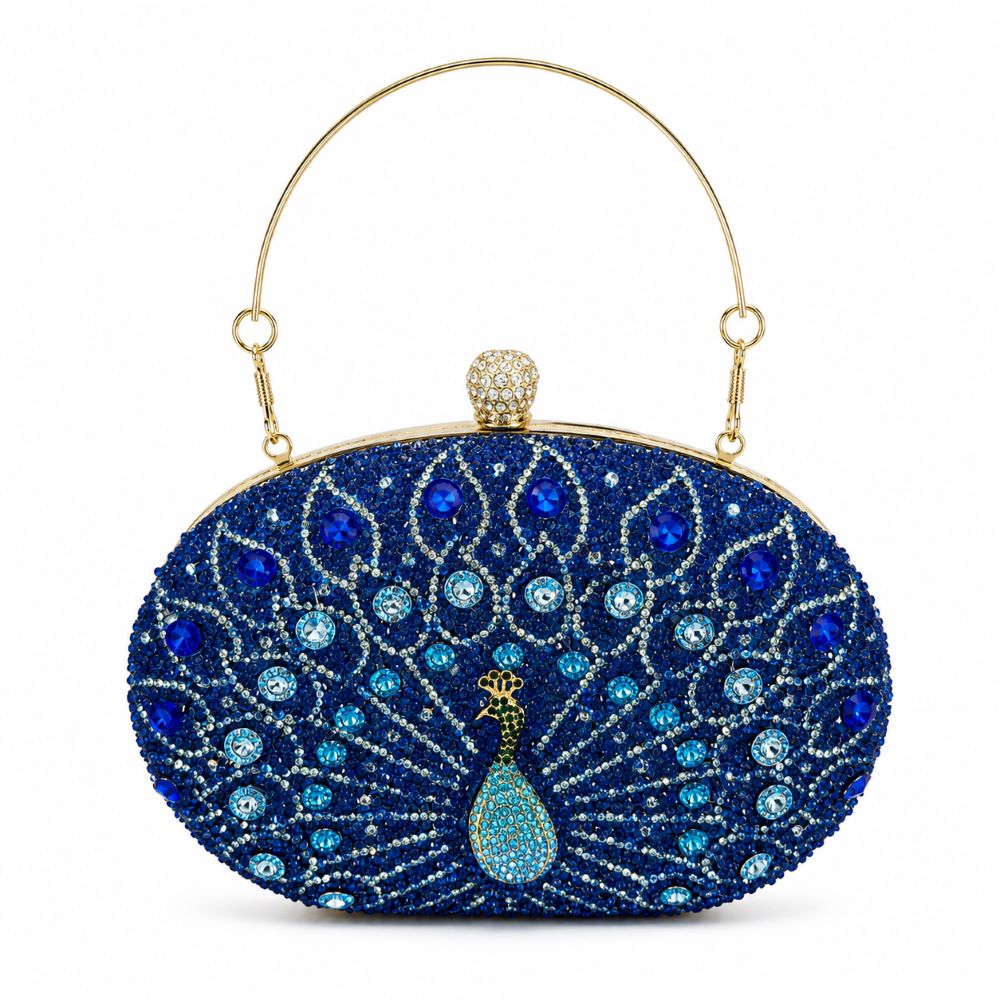 EB021 Blue Peacock Crystal Clutch - Interior View