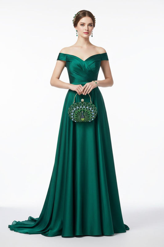 EB021 Green Peacock Crystal Clutch - With Handle