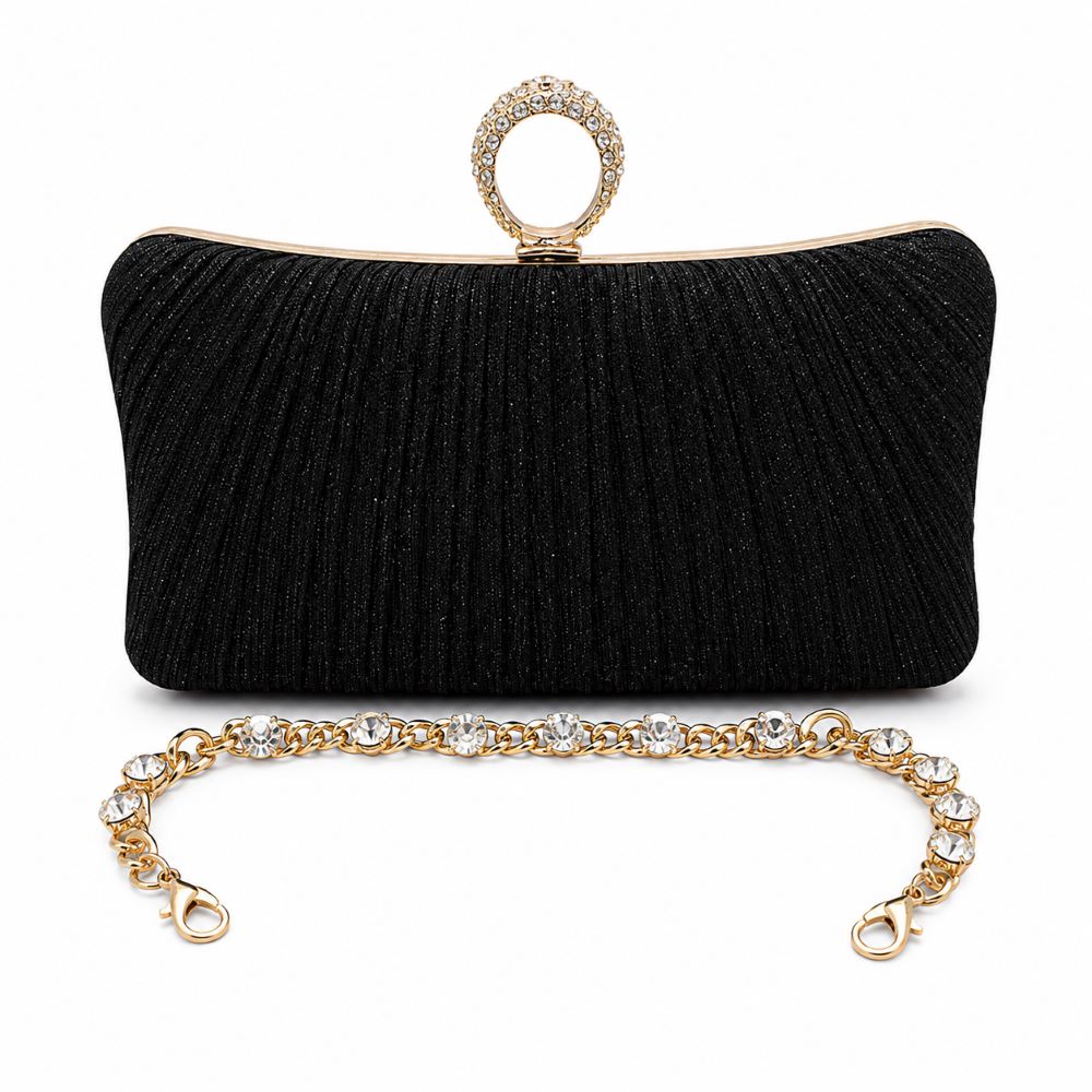 Elegant Rhinestone Ring Clutch Evening Bag – Small Diamond Chain & Long Chain Strap