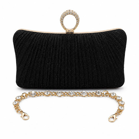 Elegant Rhinestone Ring Clutch Evening Bag – Small Diamond Chain & Long Chain Strap