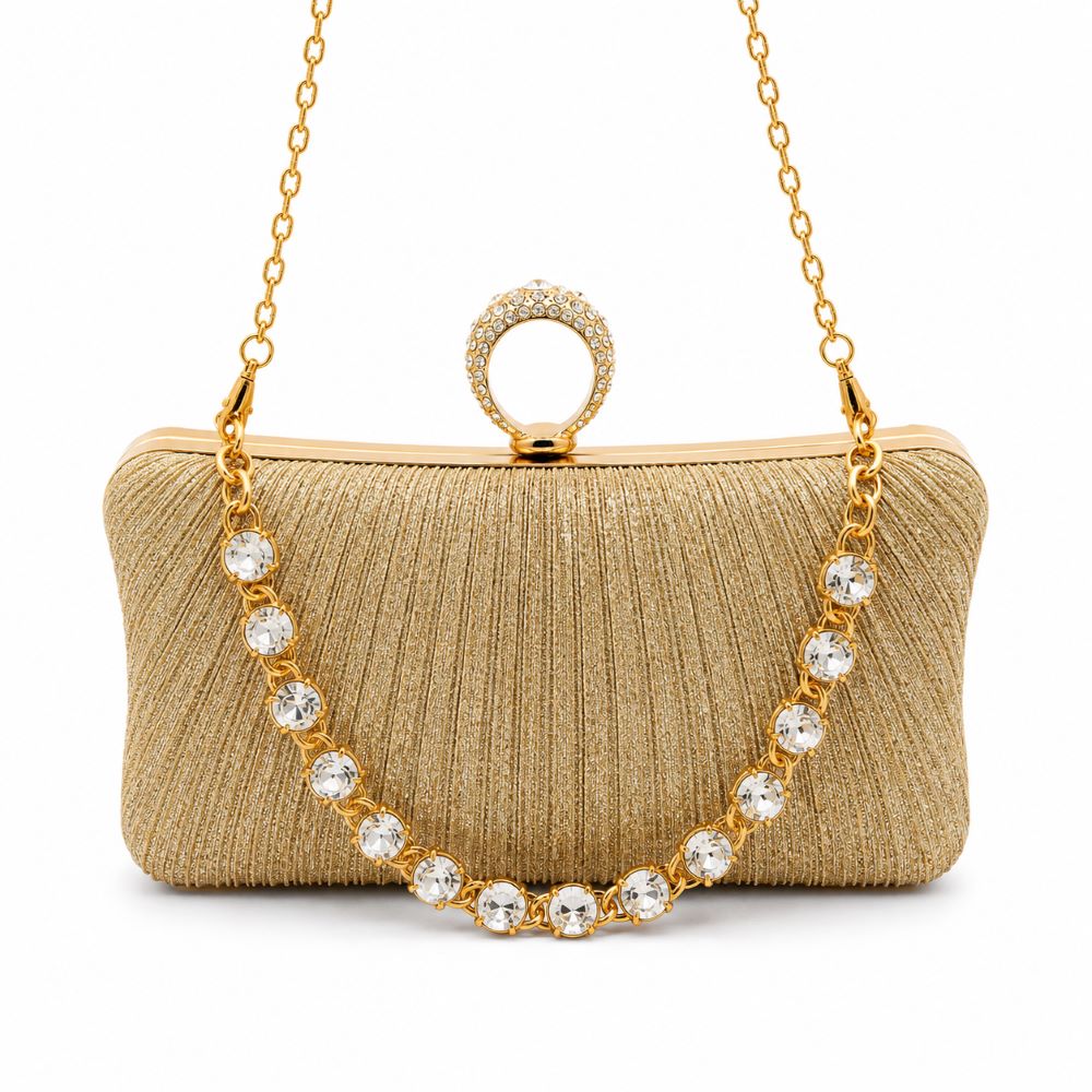 Elegant Rhinestone Ring Clutch Evening Bag – Small Diamond Chain & Long Chain Strap