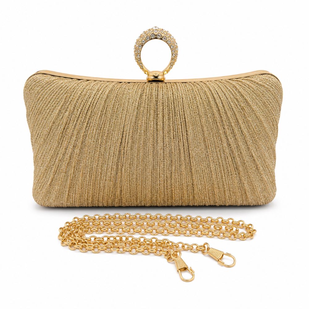 Elegant Rhinestone Ring Clutch Evening Bag – Small Diamond Chain & Long Chain Strap