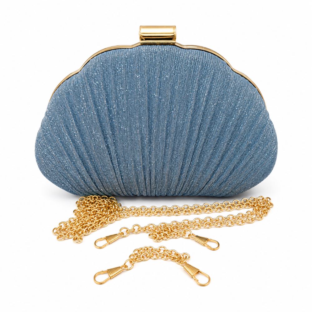 EB024 Blue Shell Glitter Clutch - With Chain