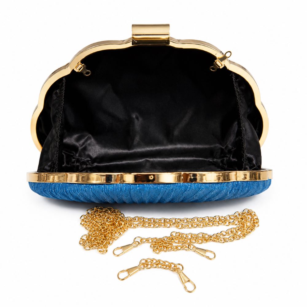 EB024 Blue Shell Glitter Clutch - Interior View