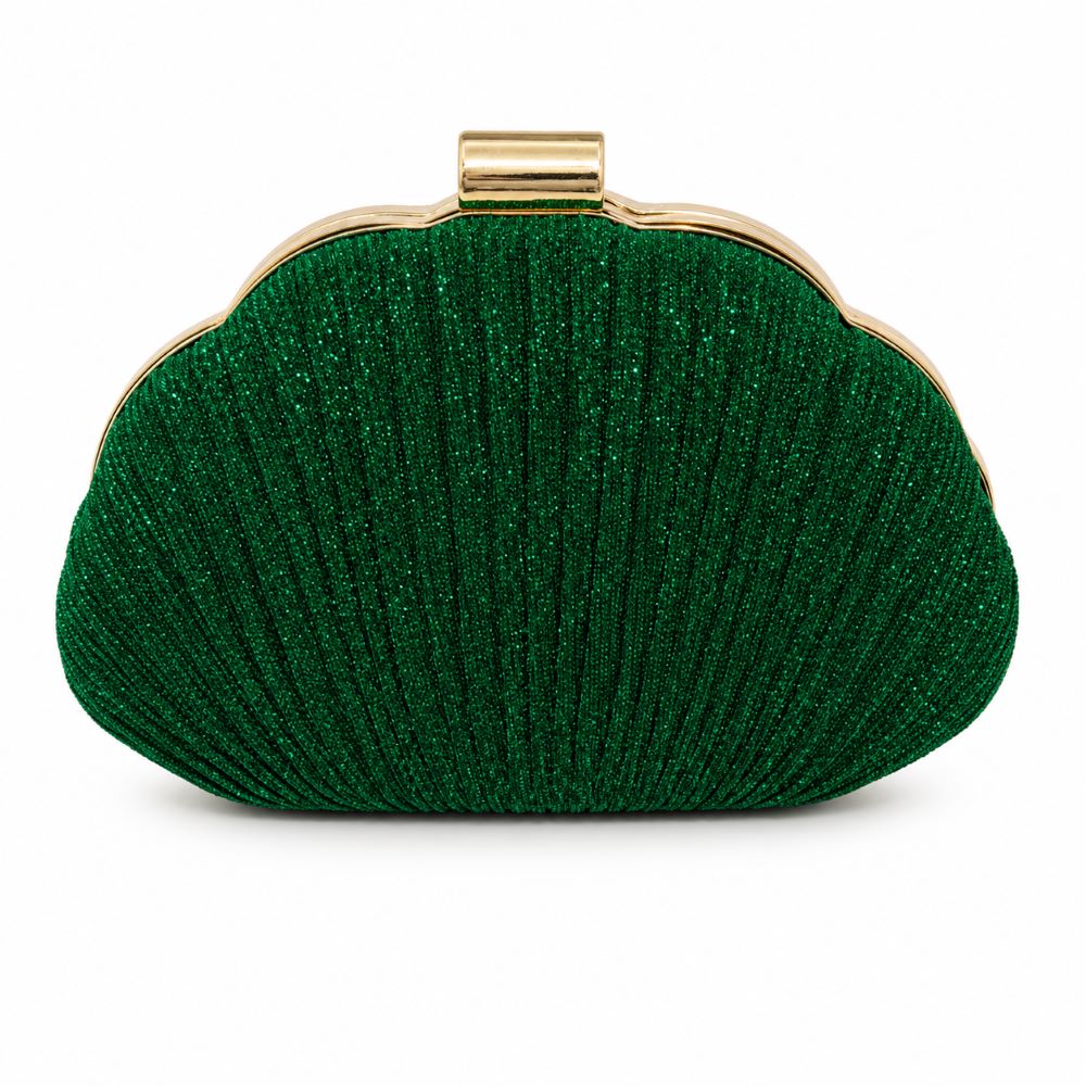 EB024 Green Shell Glitter Clutch - Front View