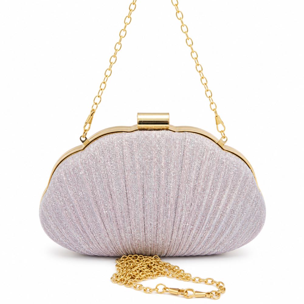 EB024 Pink Shell Glitter Clutch - Side View