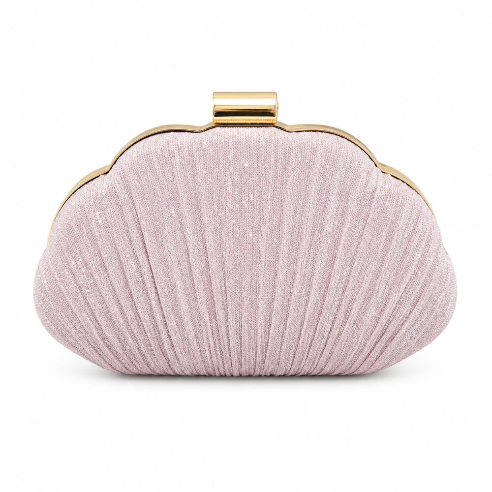 EB024 Pink Shell Glitter Clutch - Front View