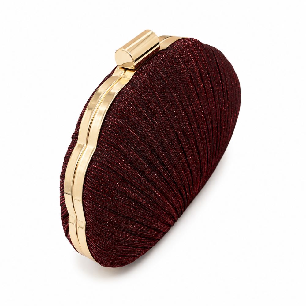EB024 Red Burgundy Shell Glitter Clutch - Side View