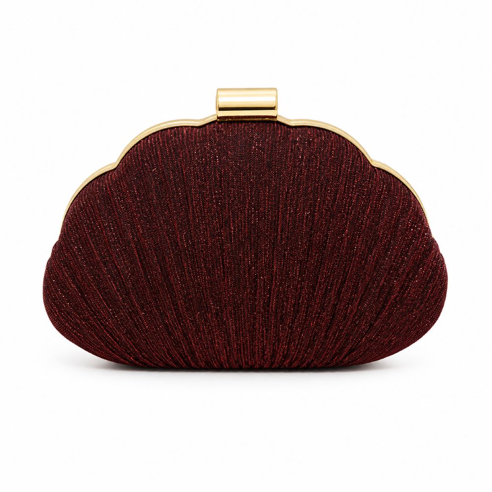 EB024 Red Burgundy Shell Glitter Clutch - Front View
