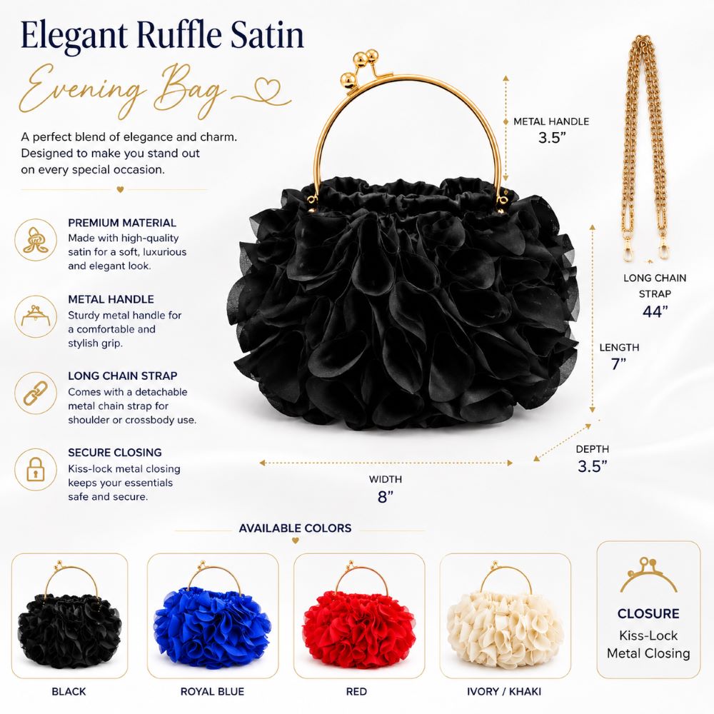 Elegant Ruffle Satin Evening Bag