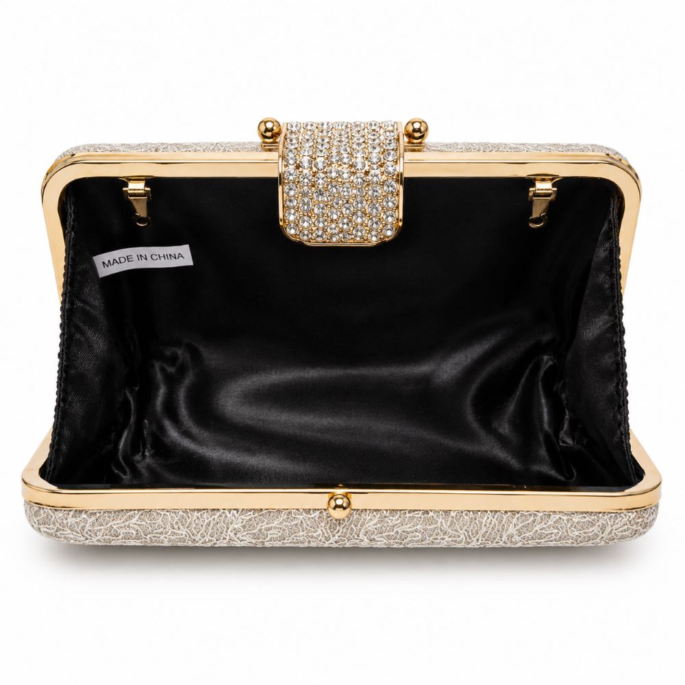 Krasceva Crystal Elegance Evening Clutch Bag – Black, Gold & Silver