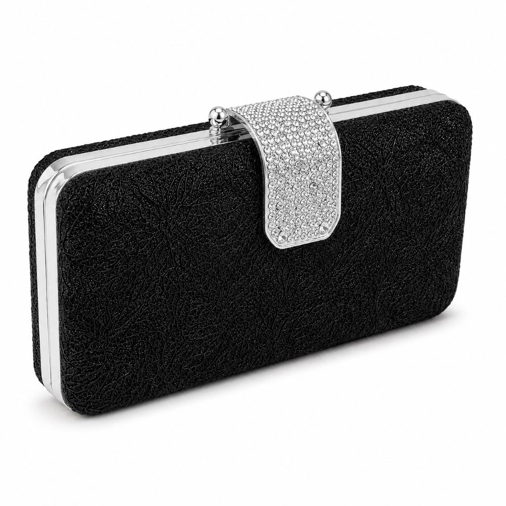 Krasceva Crystal Elegance Evening Clutch Bag – Black, Gold & Silver