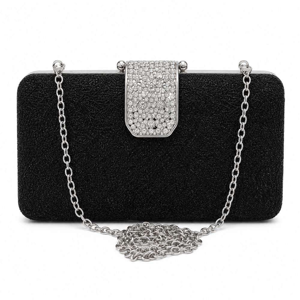 Krasceva Crystal Elegance Evening Clutch Bag – Black, Gold & Silver