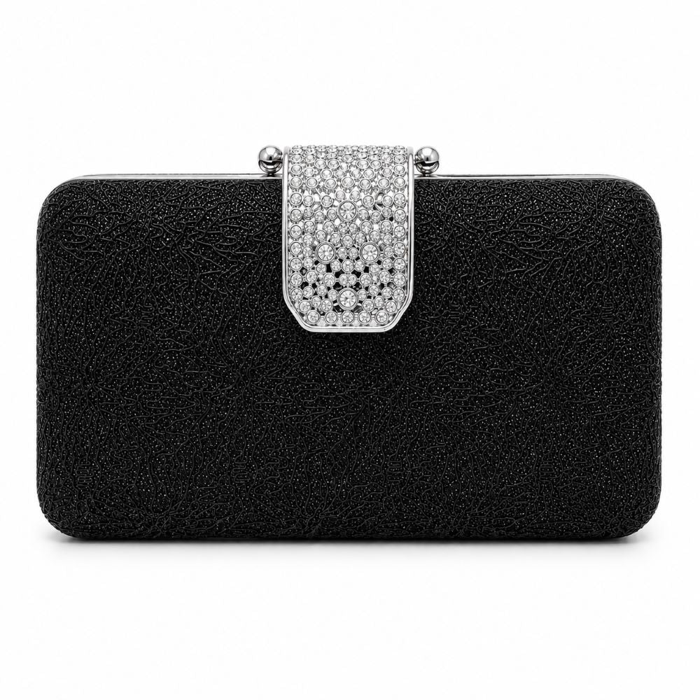 Krasceva Crystal Elegance Evening Clutch Bag – Black, Gold & Silver