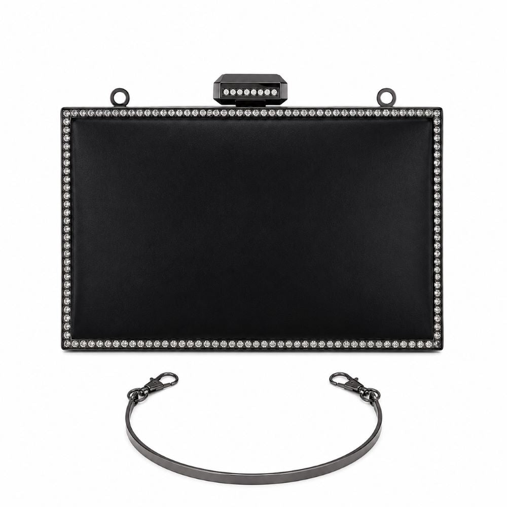 Krasceva Luxe Crystal Frame Evening Clutch Bag – Black, Gold & Silver