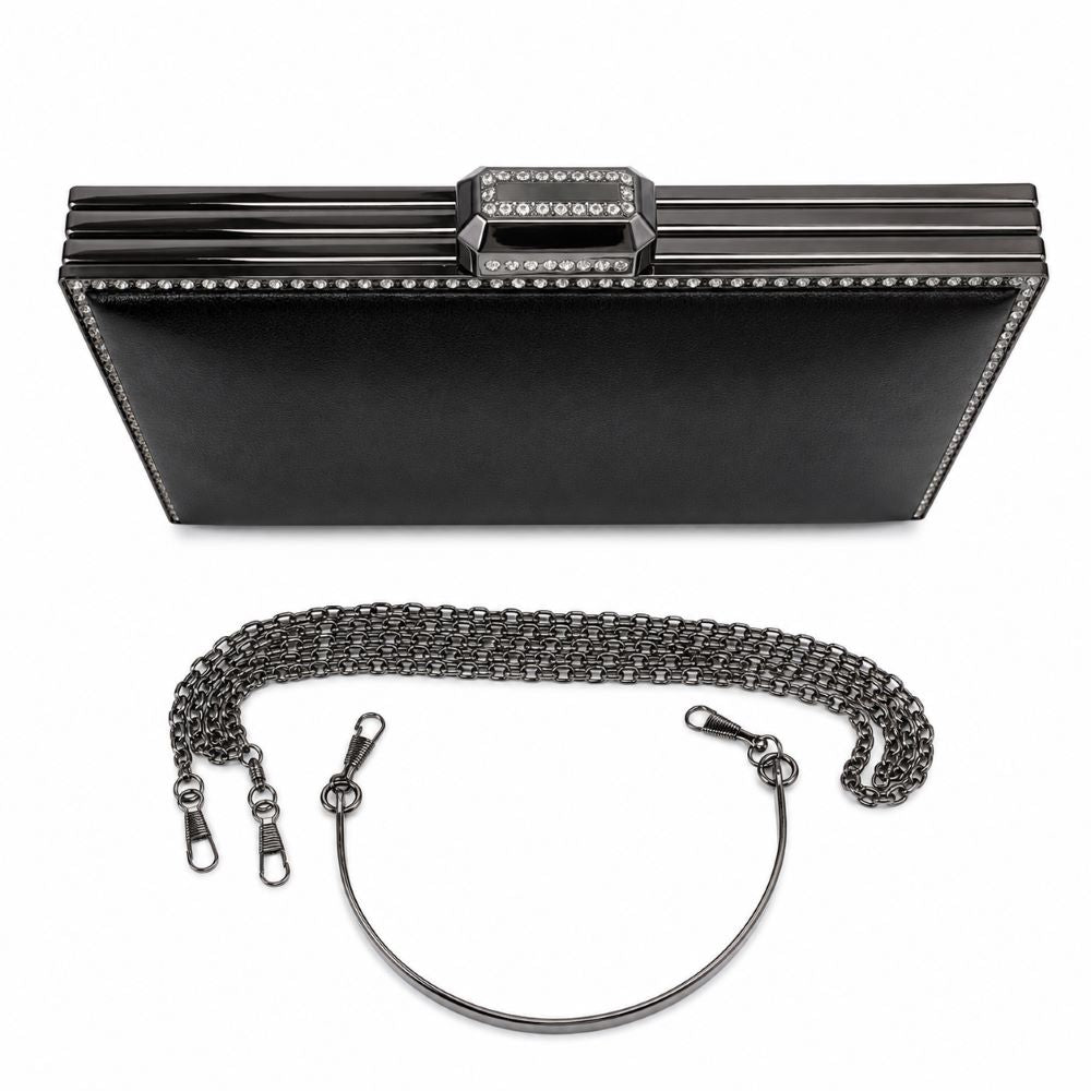 Krasceva Luxe Crystal Frame Evening Clutch Bag – Black, Gold & Silver