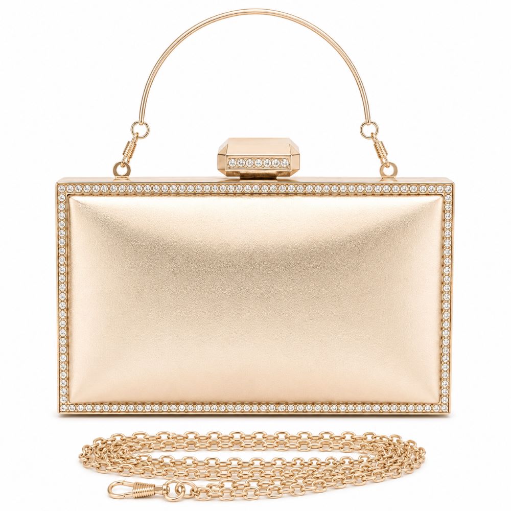 Krasceva Luxe Crystal Frame Evening Clutch Bag – Black, Gold & Silver