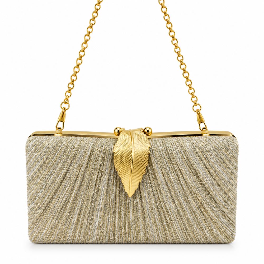 EB033 Gold Glitter Evening Clutch - Front with Chain