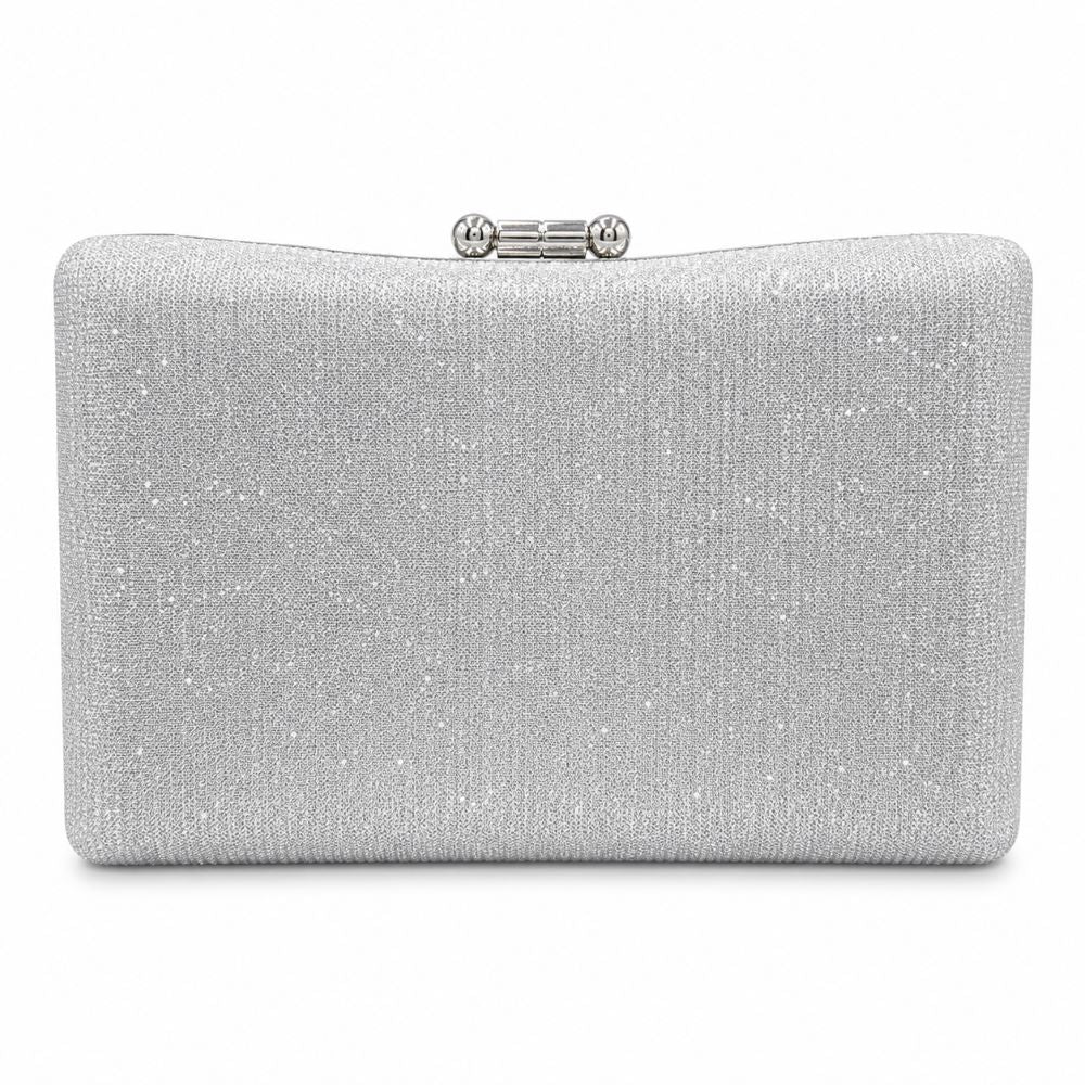 EB033 Silver Glitter Evening Clutch - Front with Chain