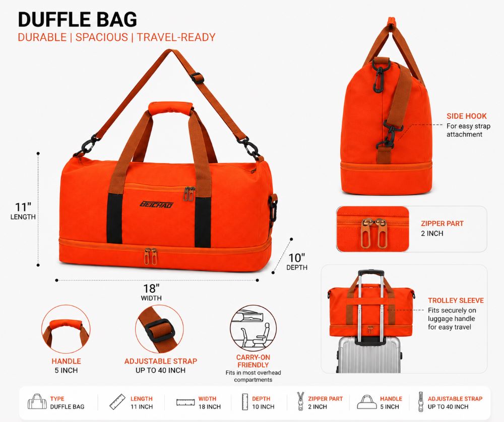 Travel Duffle Bag with Shoe Compartment