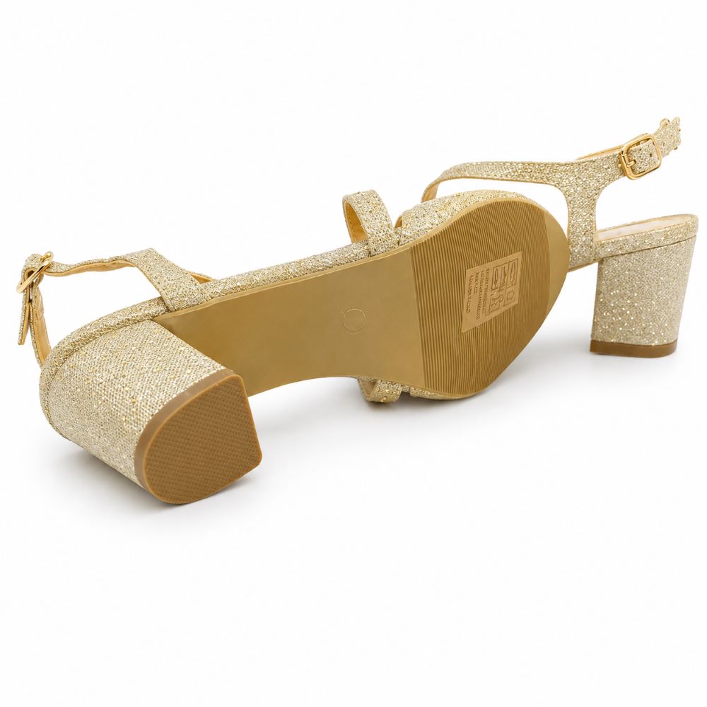 Crystal Block Heel Sandals – Gold Glitter