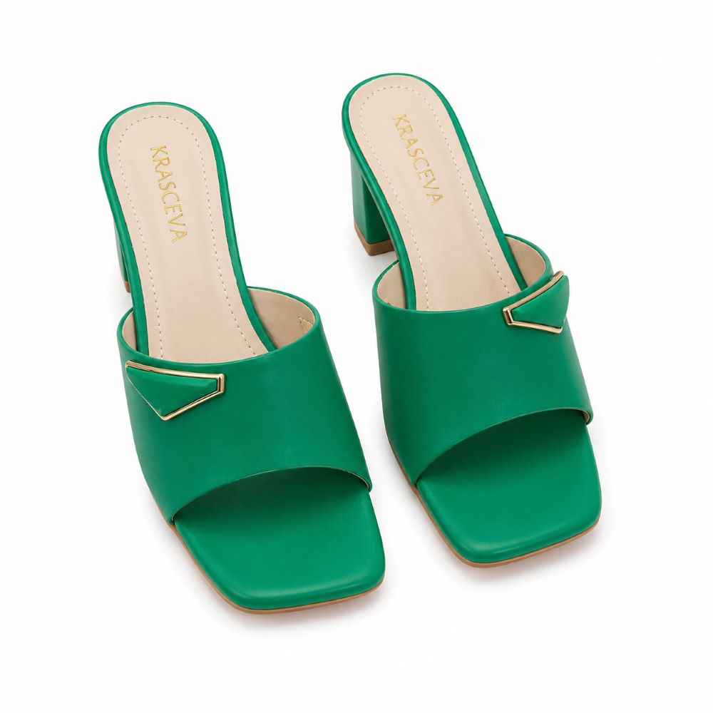 KRASCEVA Geometric Accent Block Heel Slides