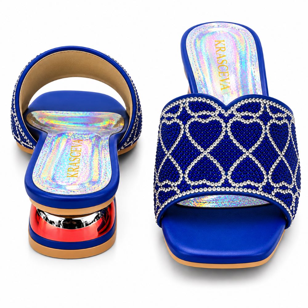 KRASCEVA Rhinestone Heart Pattern Slide Sandals – Royal Blue