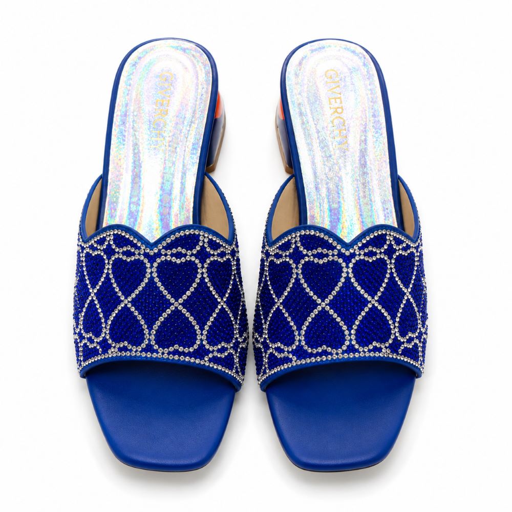 KRASCEVA Rhinestone Heart Pattern Slide Sandals – Royal Blue