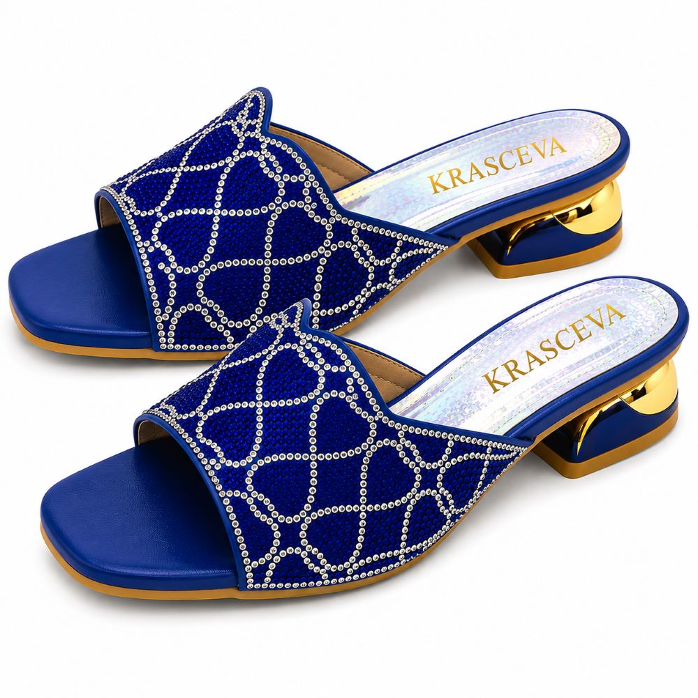 KRASCEVA Rhinestone Heart Pattern Slide Sandals – Royal Blue