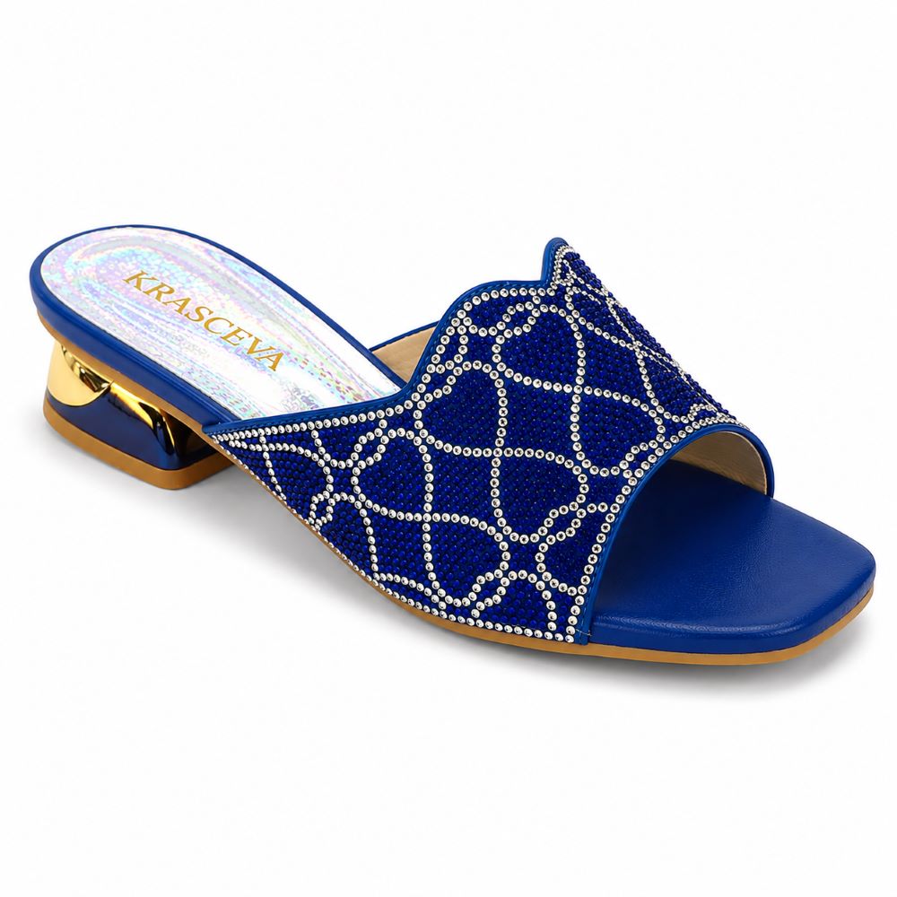 KRASCEVA Rhinestone Heart Pattern Slide Sandals – Royal Blue