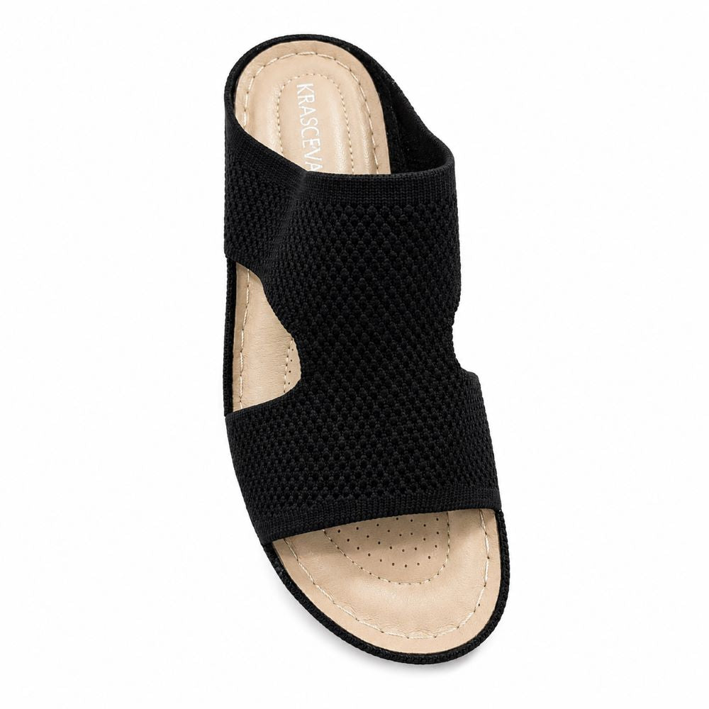 KRASCEVA Comfort Knit Wedge Slide Sandals – Black