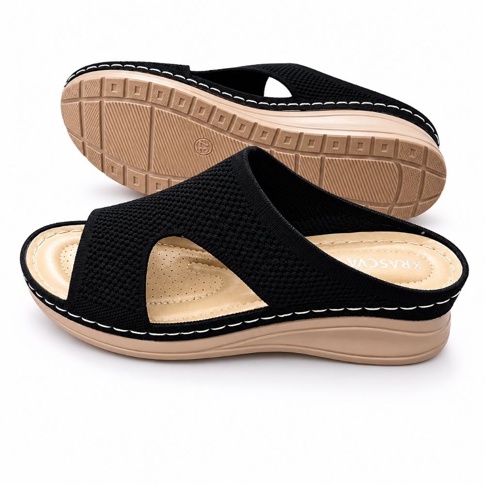 KRASCEVA Comfort Knit Wedge Slide Sandals – Black