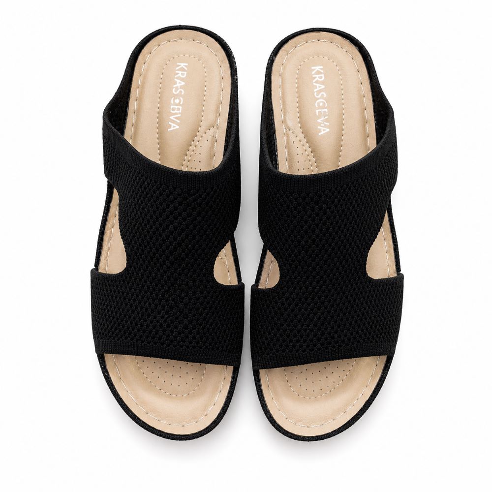 KRASCEVA Comfort Knit Wedge Slide Sandals – Black