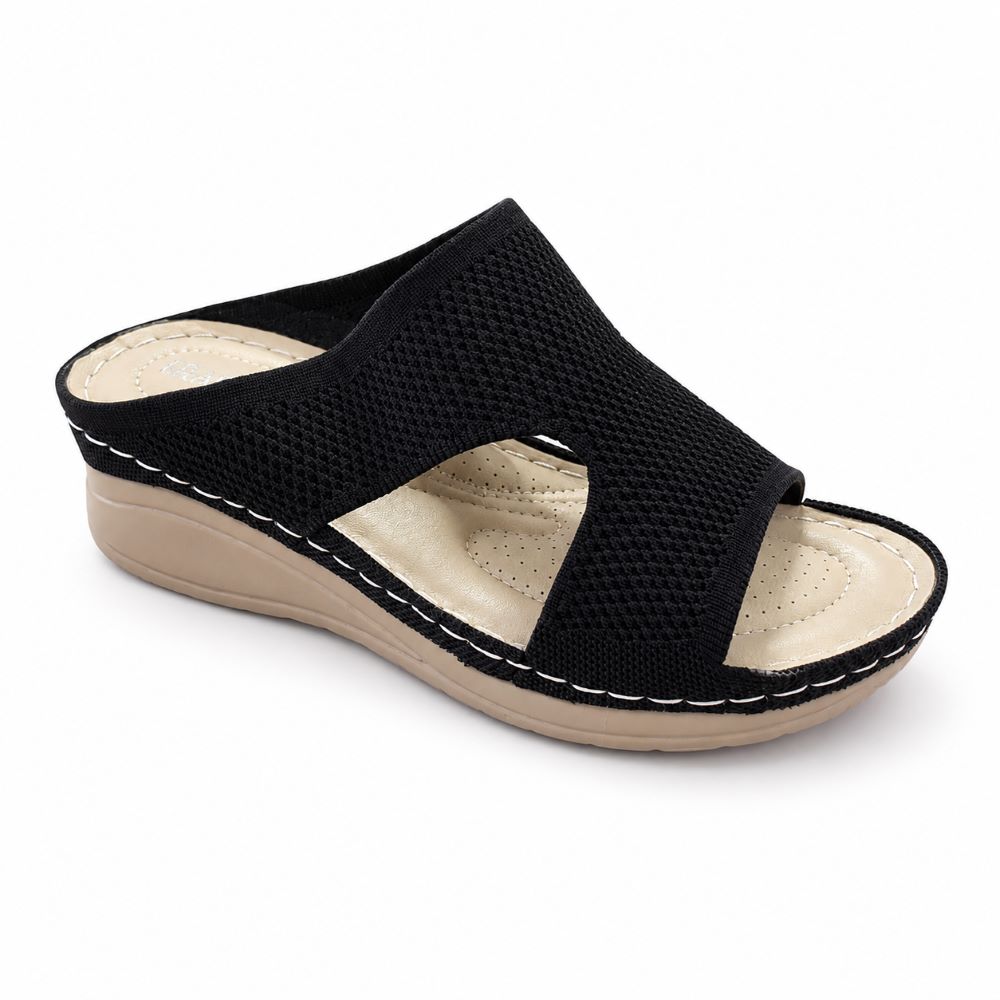 KRASCEVA Comfort Knit Wedge Slide Sandals – Black