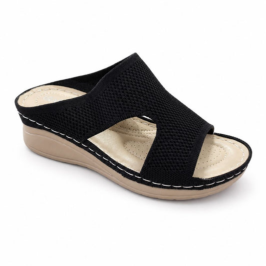 KRASCEVA Comfort Knit Wedge Slide Sandals – Black
